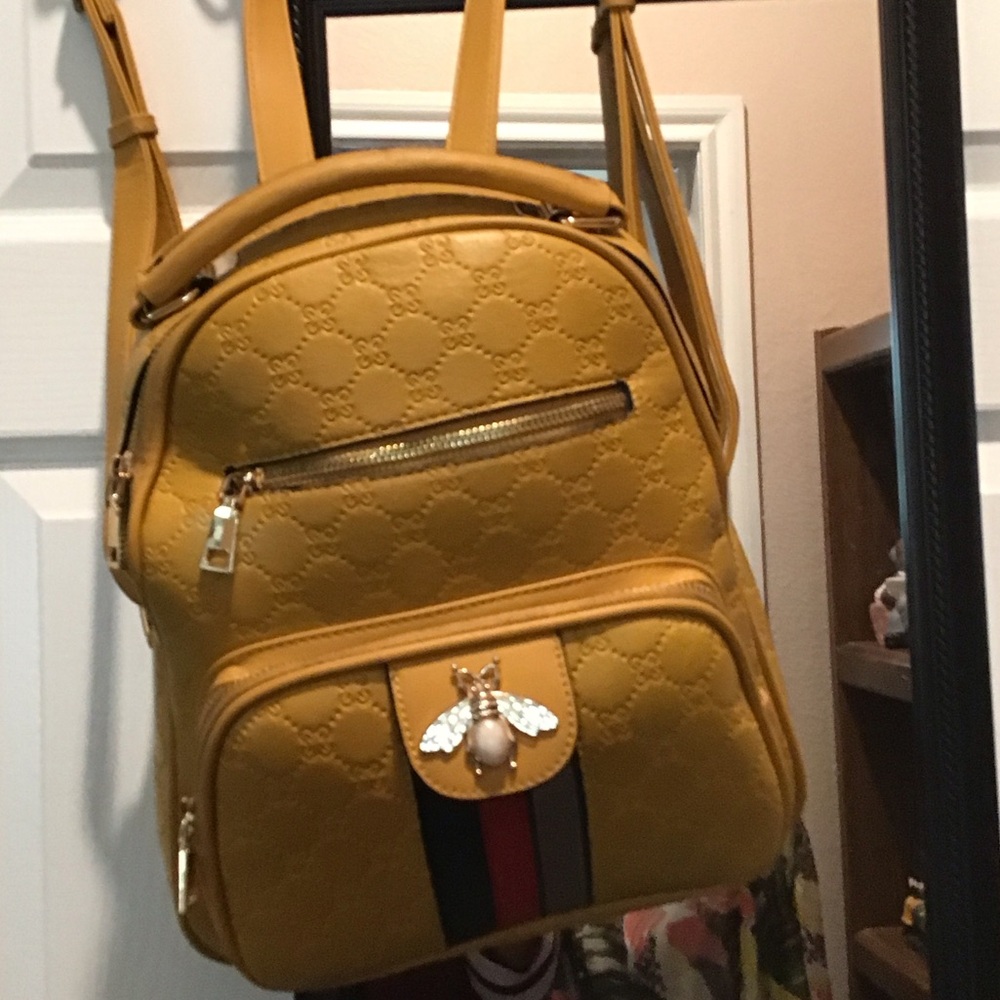 Yellow Quilted Bee Accent Backpack - Designer Style